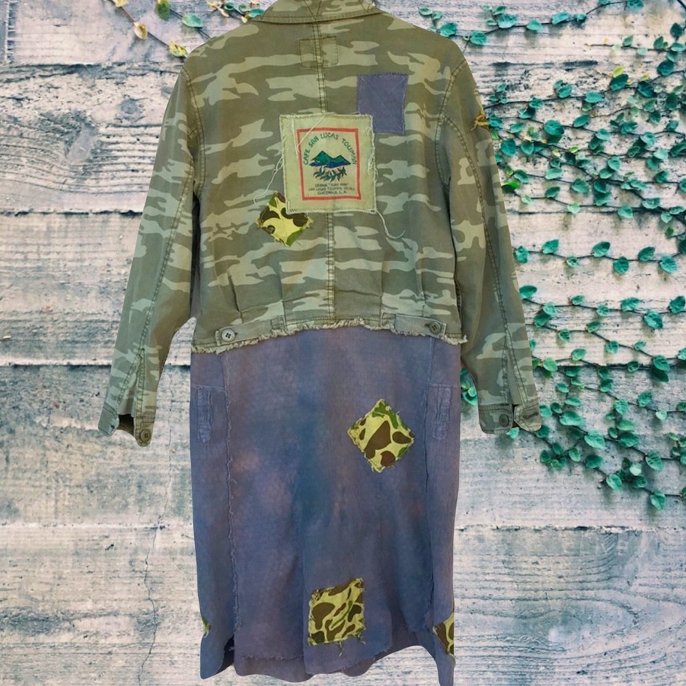 Upcycled sanctuary camouflage camo frayed post Apocalyptic scavenger jacket